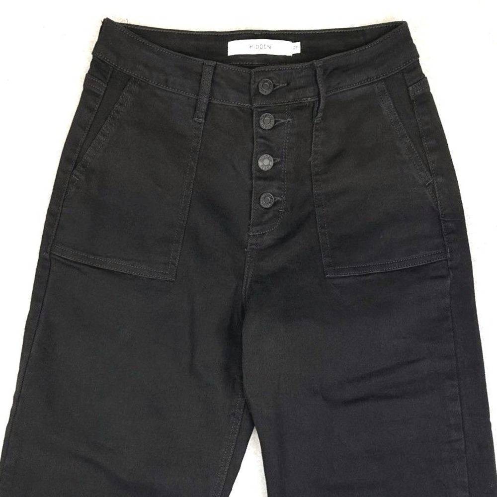 Hidden High Rise Straight Ankle Raw Hem Black Jeans Women's 27